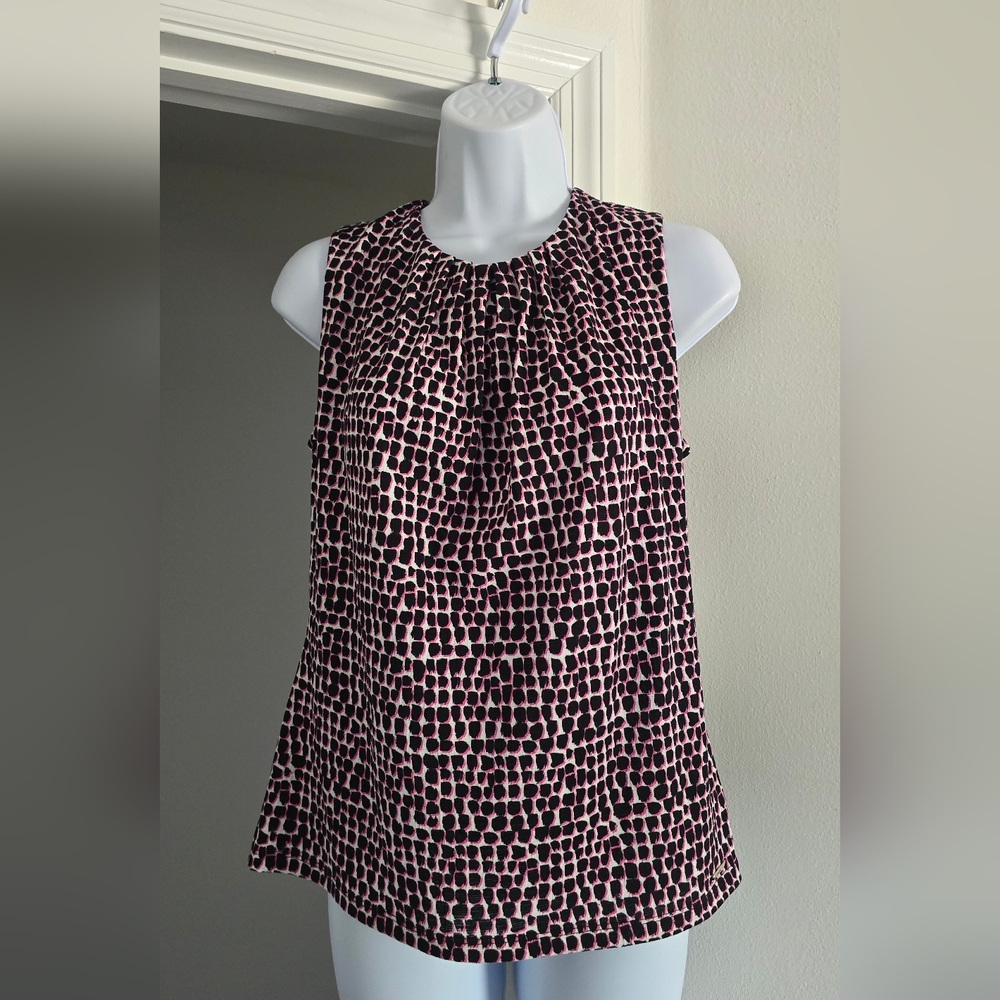 NWT Calvin Klein Black and Pink Patterned Blouse
